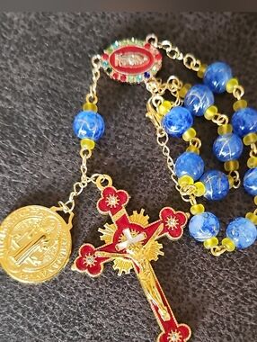 Handcrafted Gold and Red Beads Rearview Mirror Charm